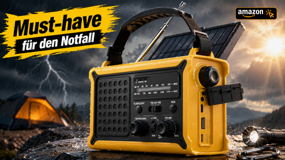 Für Apokalypse und Vault-Bewohner: Kurbelradio mit Solar, USB-C und 12.000-mAh-Akku nur 39,99 € im Deal
