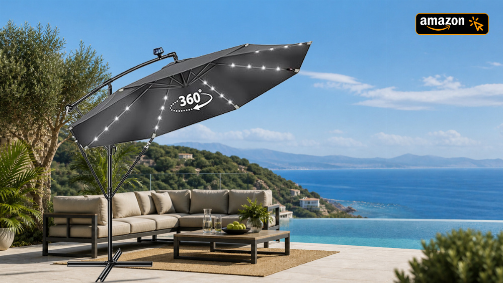 300 cm, drehbar und mit Licht: Dieser Sonnenschirm ist jetzt günstiger