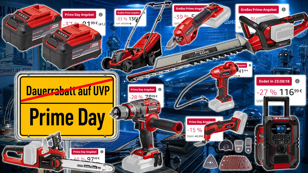 Prime Day: Amazon senkt Einhell nur 24 bis 48 Stunden - 18V-Akkus, Kettensäge, Heckenschere, Rasenmäher, Baustellenradio ...