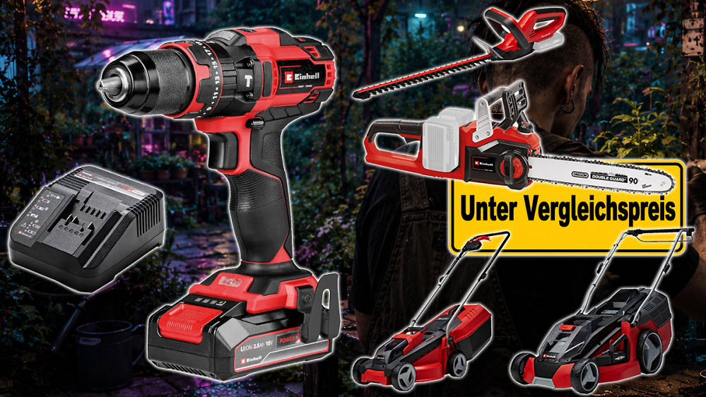 Auf 47 € senkt Amazon Einhell-Set aus Schlagbohrschrauber und 18V-Akku: Kettensäge, Mäher, Heckenschere unter Preisvergleich