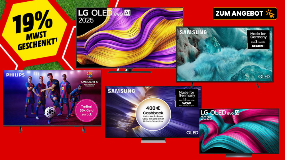 Diese Fernseher-Deals sind kaum zu toppen: Mega-Rabatte bis 65% UND 19% MwSt. geschenkt