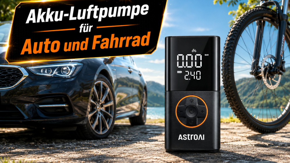 Kein Weg mehr zur Tankstelle: AstroAI Mini-Kompressor pumpt Auto, Fahrrad und E-Bike für nur 22,97 € auf