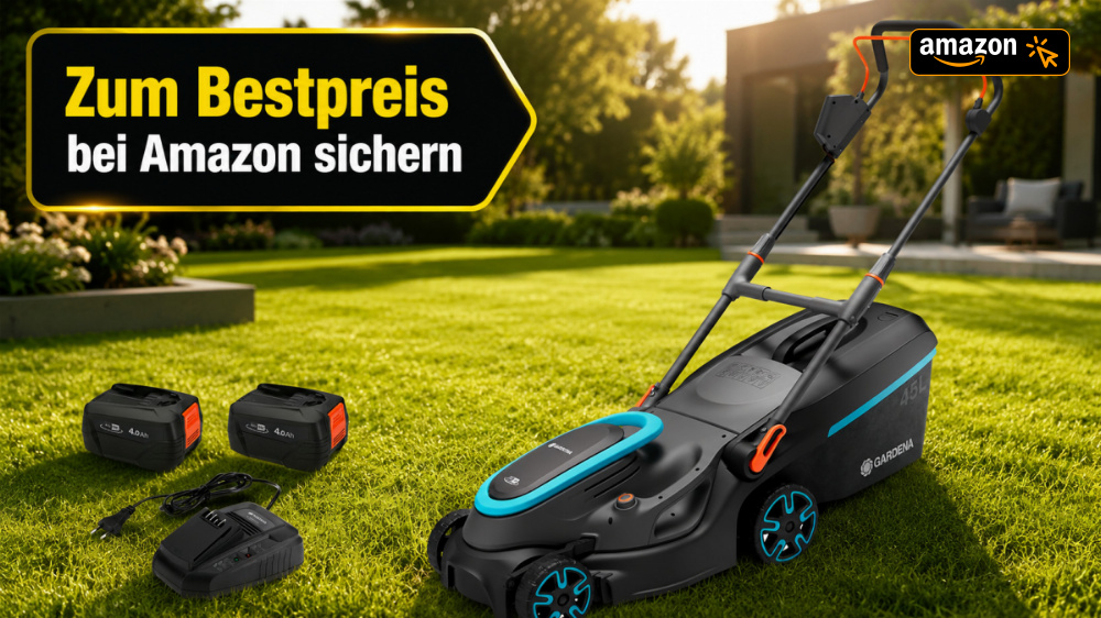 Jetzt aber schnell - 60 % schon weg: Gardena Rasenmäher mit Akku-Doppelpack & Ladegerät stark reduziert