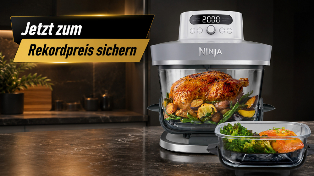 Ninja Crispi Pro XL fällt auf Rekordpreis: Glas-Airfryer mit 5,7 Litern und Meal-Prep-Deckeln für 172 €