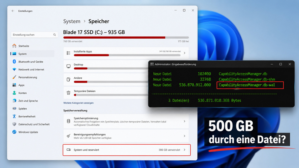 Windows 11: Microsoft behebt Fehler mit riesiger Systemdatei
