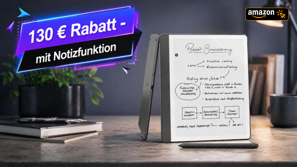 E-Reader mit Notizfunktion und 130 € Rabatt: Amazon reduziert Kindle Scribe mit 32 GB Speicher und Premium-Stift