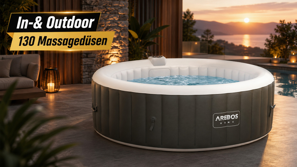 Aufblasen, aufheizen, abtauchen: Großer Arebos-Whirlpool mit 1.000 Litern jetzt 67 € günstiger