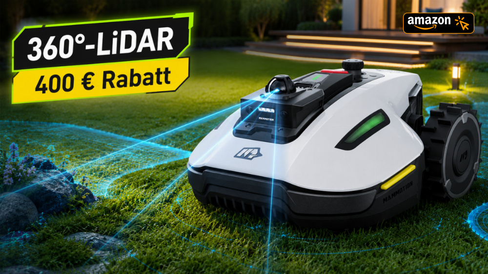 Kein Kabel, kein RTK, 400 € Rabatt: Mammotion-Mähroboter mit 360-Grad-LiDAR fällt auf Amazon-Tiefstpreis