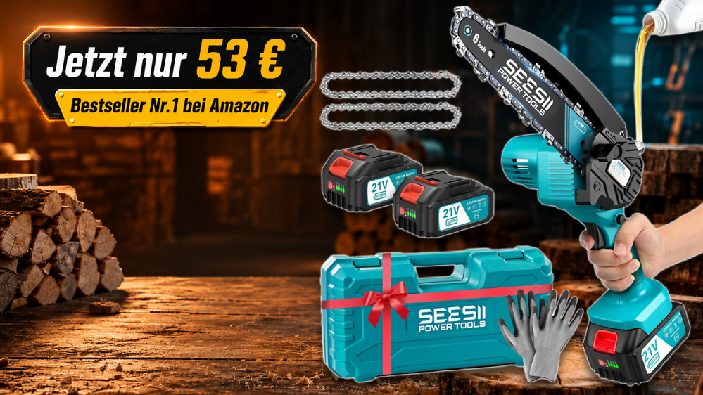 Bestseller schlägt Makita & Bosch: Seesii Mini-Kettensäge mit 2 Akkus kostet bei Amazon nur 52,48 €