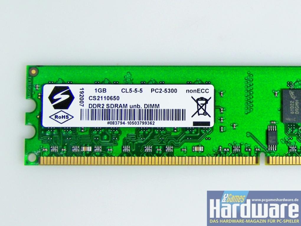 DDR2-667: MSC Cell Shock CS2110650 mit den hervorragenden D9GMH-Chips von Micron, einmal 1.024 MiByte (Bild: PCGH)