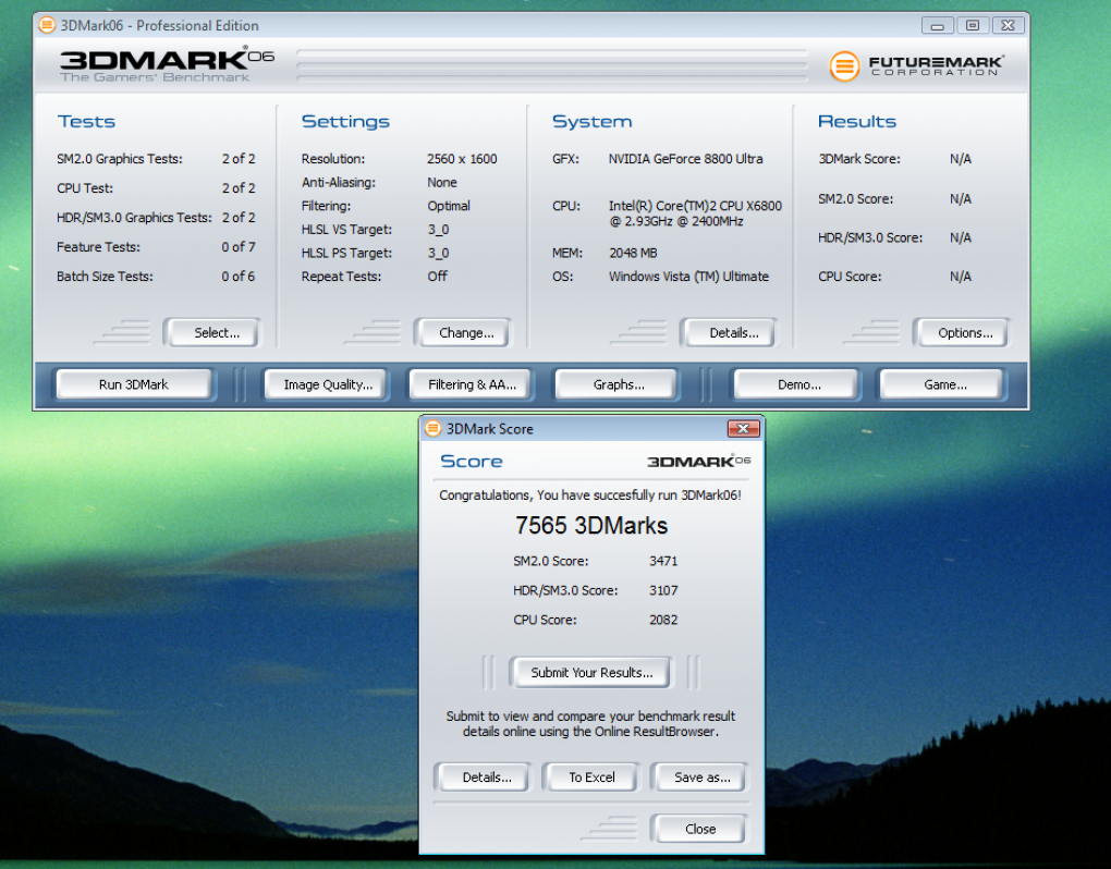 3D-Mark06-Ergebnis der GF8800 Ultra (Bild: PCGH)