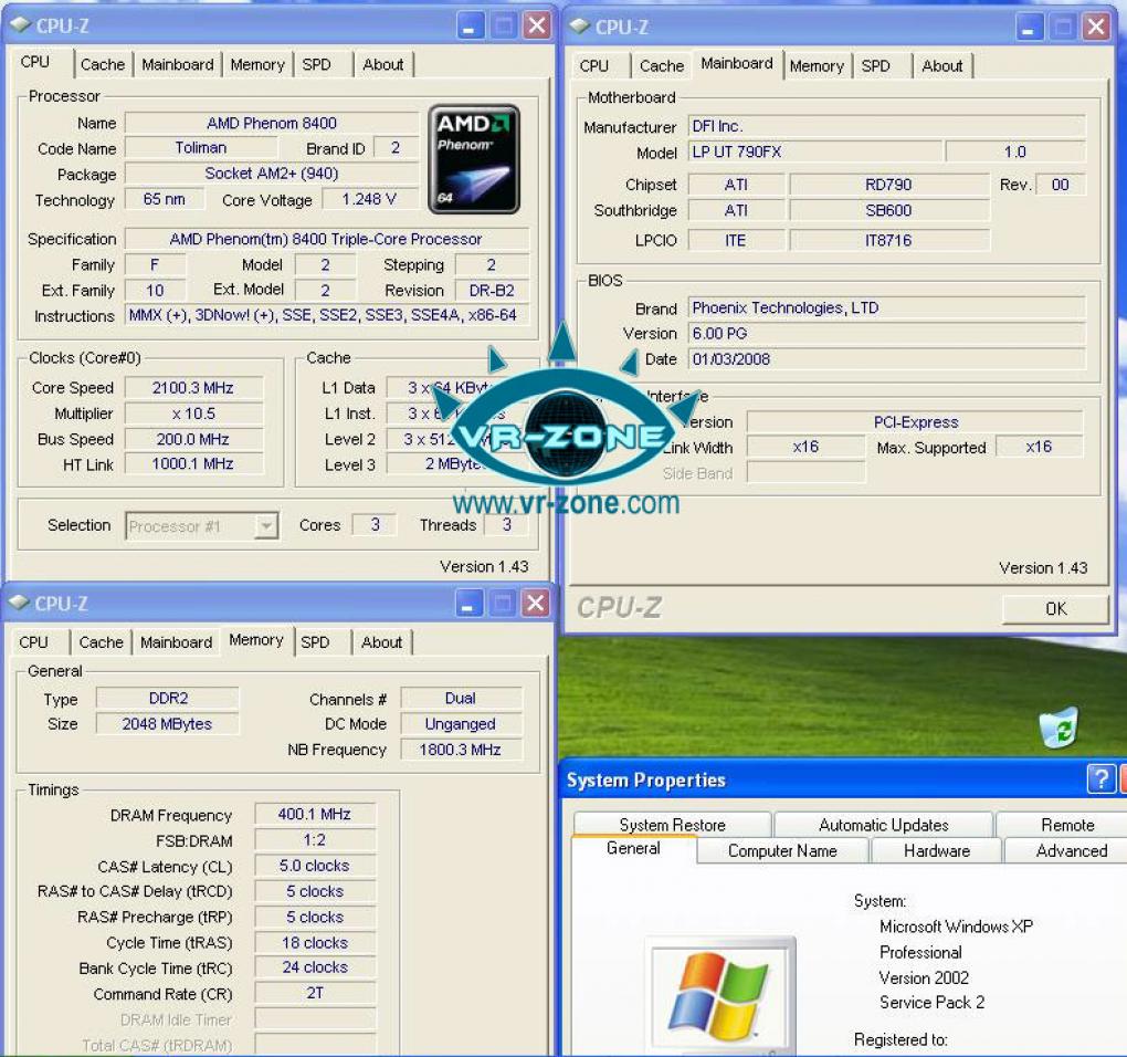 AMD Phenom 8400 Beweisbild in CPU-Z (Bild: VR-Zone)