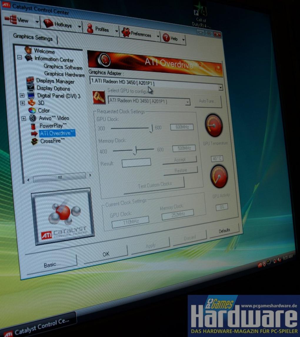 AMD Radeon HD3450: Powerplay at Work - GPU-Takt auf 110 MHz reduziert (Bild: PCGH)(Bild: PCGH)
