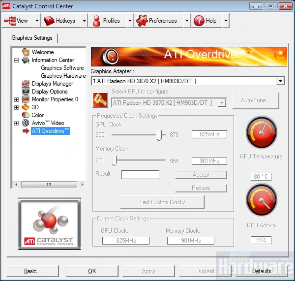 Radeon HD3870 X2: Das Overdrive-Menü zeigt 80 Grad Celsius unter Last an (Bild: PCGH)