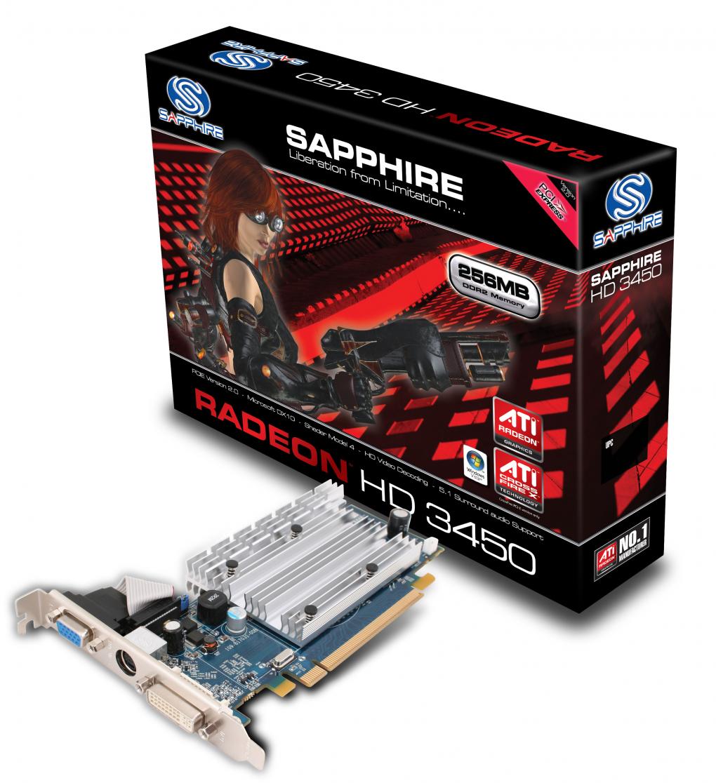 Sapphire Radeon HD3450: 256 MiByte DDR2, Boxed (Bild: Sapphire)