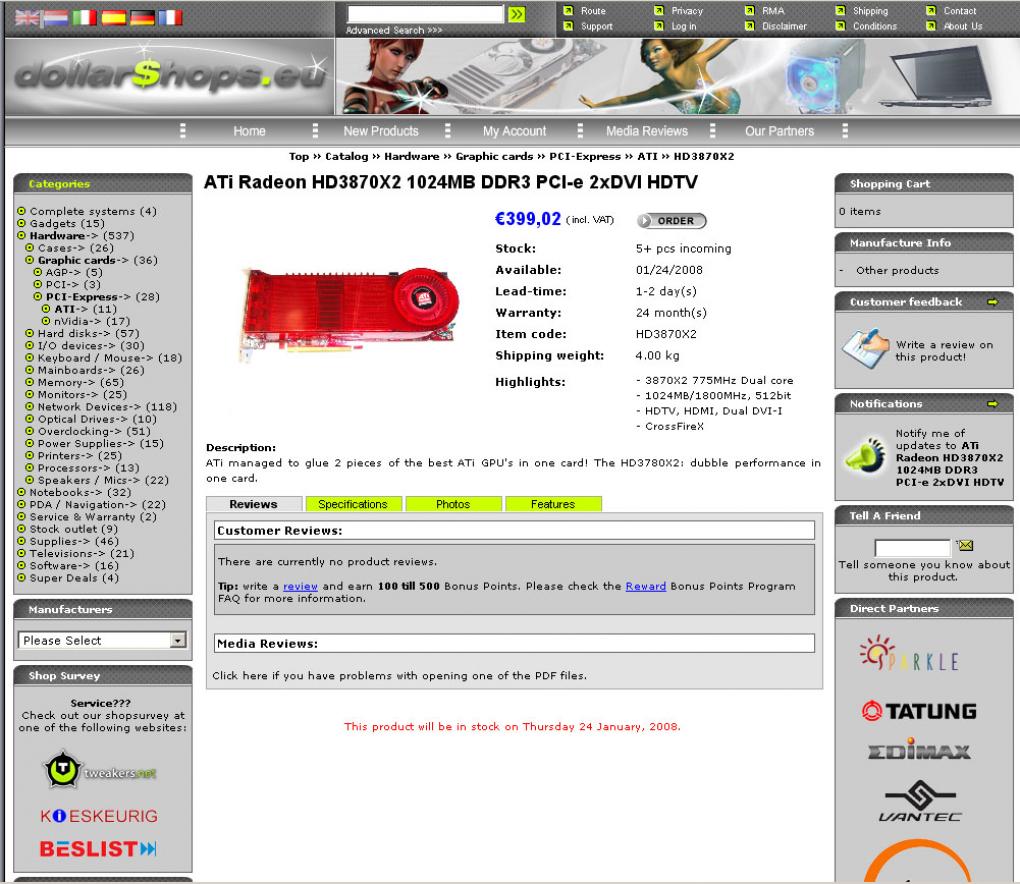 HD3870 X2: Der Screenshotbeweis, solange das Angebot noch online ist.
