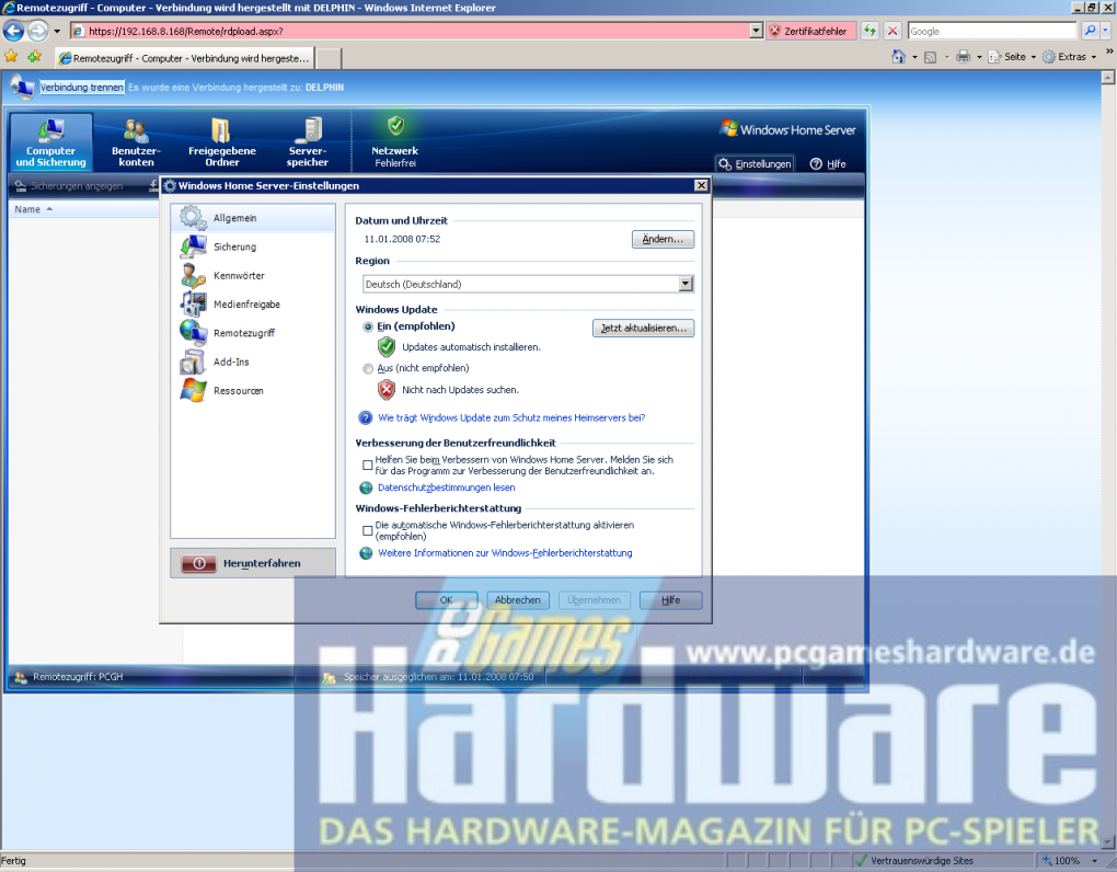 LEO Piranha Home Server: Remote-Zugriff per Internet Explorer (Bild: PCGH)