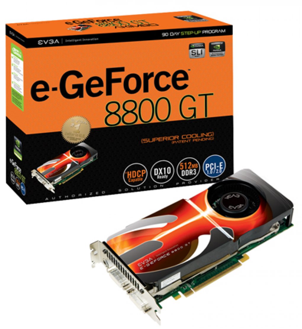 Die e-GeForce 8800GT Superior Cooling verfügt ebenfalls über das geänderte Kühler-Layout, arbeitet aber nur mit den Standard-Takten (Bild: Evga.com)