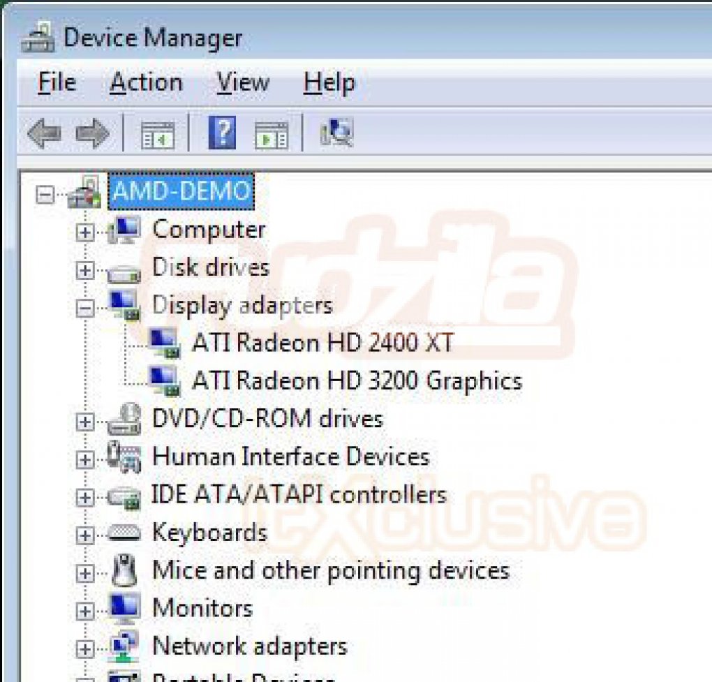 Hybrid-Crossfire bestehend aus einer Radeon HD2400 XT und der IGP-Radeon HD3200 (Bild: Fudzilla.com)