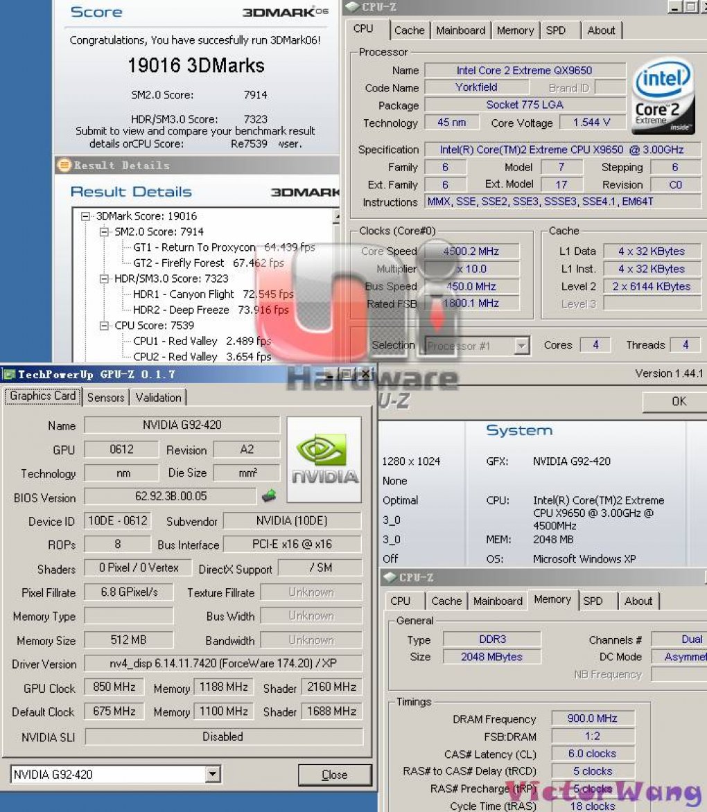 3DMark06: Dank einem 4,5 Gigahertz schnellen Intel Core 2 Quad QX9650 sieht das Ergebnis gleich anders aus (Bild: unihw.com)
