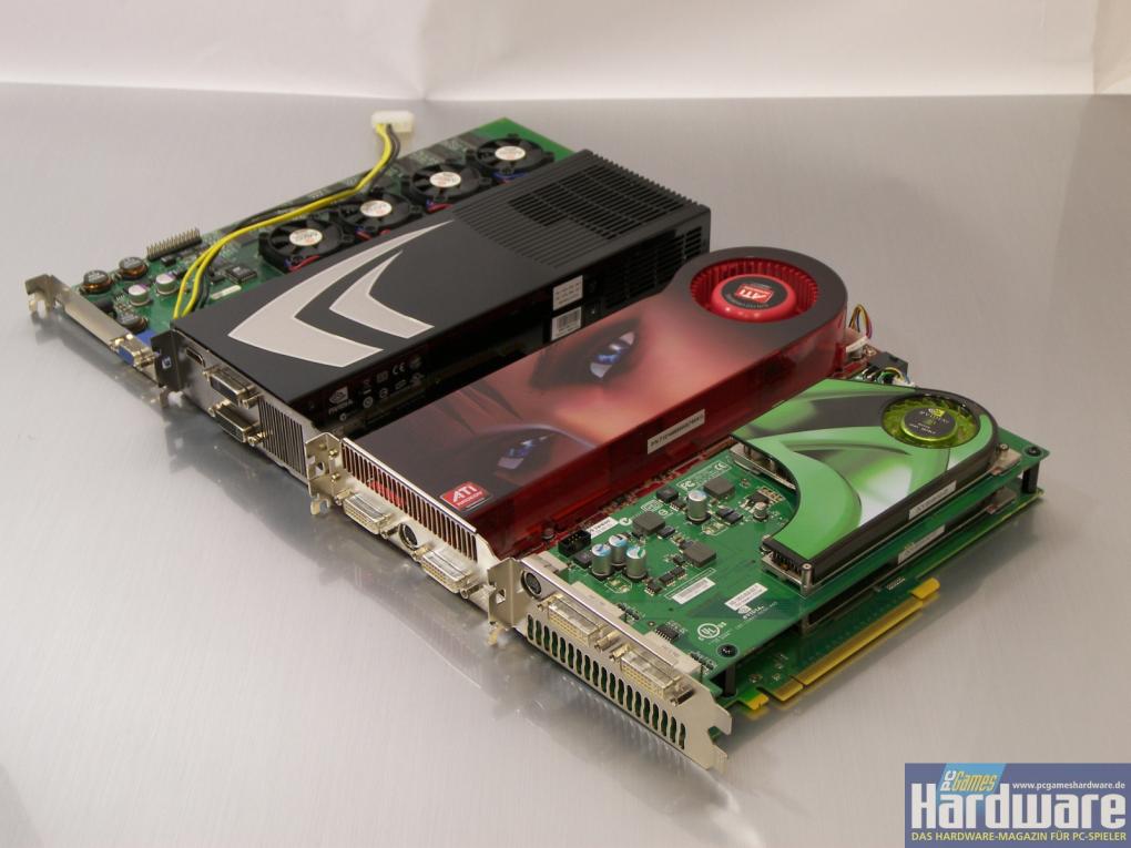 Voodoo5 6000, Geforce 9800 GX2, Radeon HD 3870 X2 und Geforce 7950 GX2 im Vergleich (Bild: PCGH)