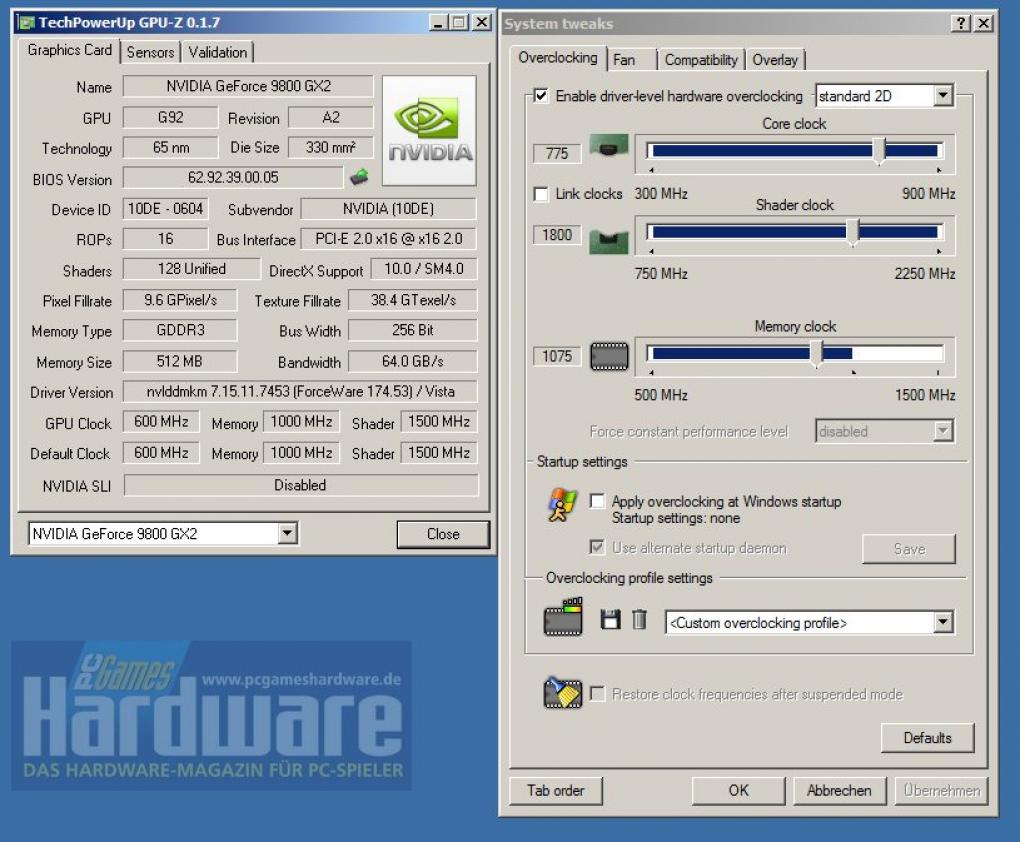 Overclocking der 9800 GX2 mit dem Rivatuner