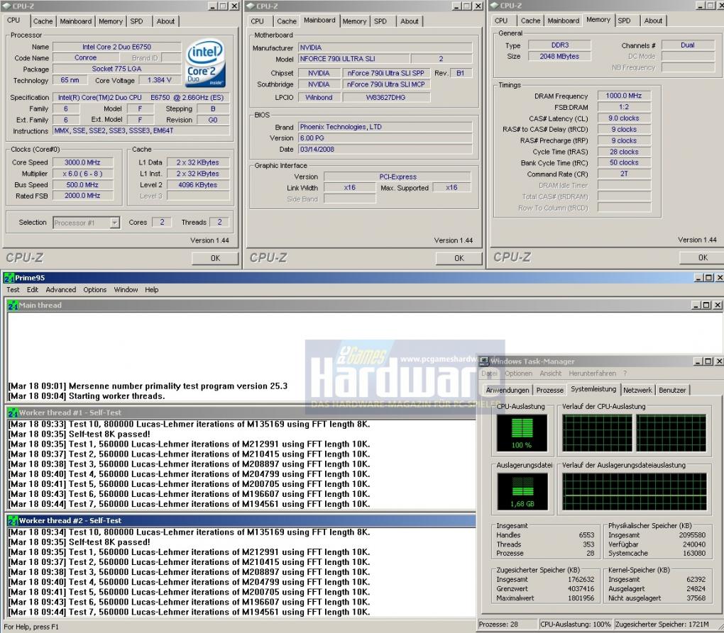 Im Test lief das Striker II Extreme von Asus (Nforce 790i Ultra SLI) mit 500 MHz und DDR3-2000 stabil - ohne Datenverlust. (Bild: PCGH)
