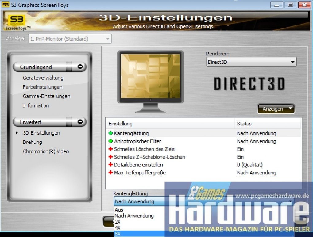 S3s 'Screen Toys' - das Treiberpanel. (Bild: PCGH)