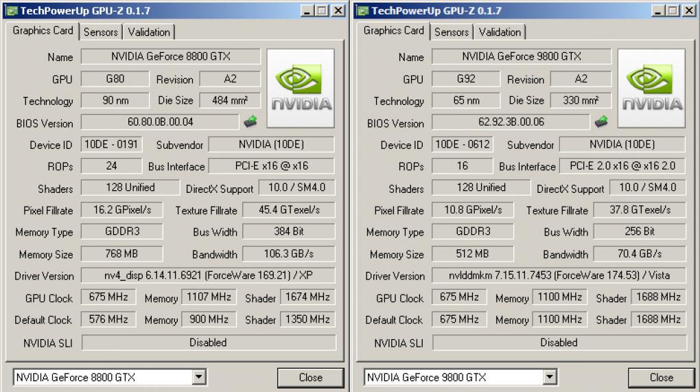 Das Duell: Geforce 8800 GTX und 9800 GTX mit demselben Takt (Bild: PCGH)