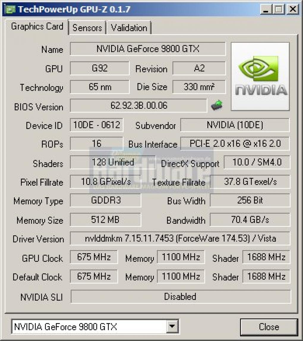 Geforce 9800 GTX: GPU-z (Bild: PCGH)