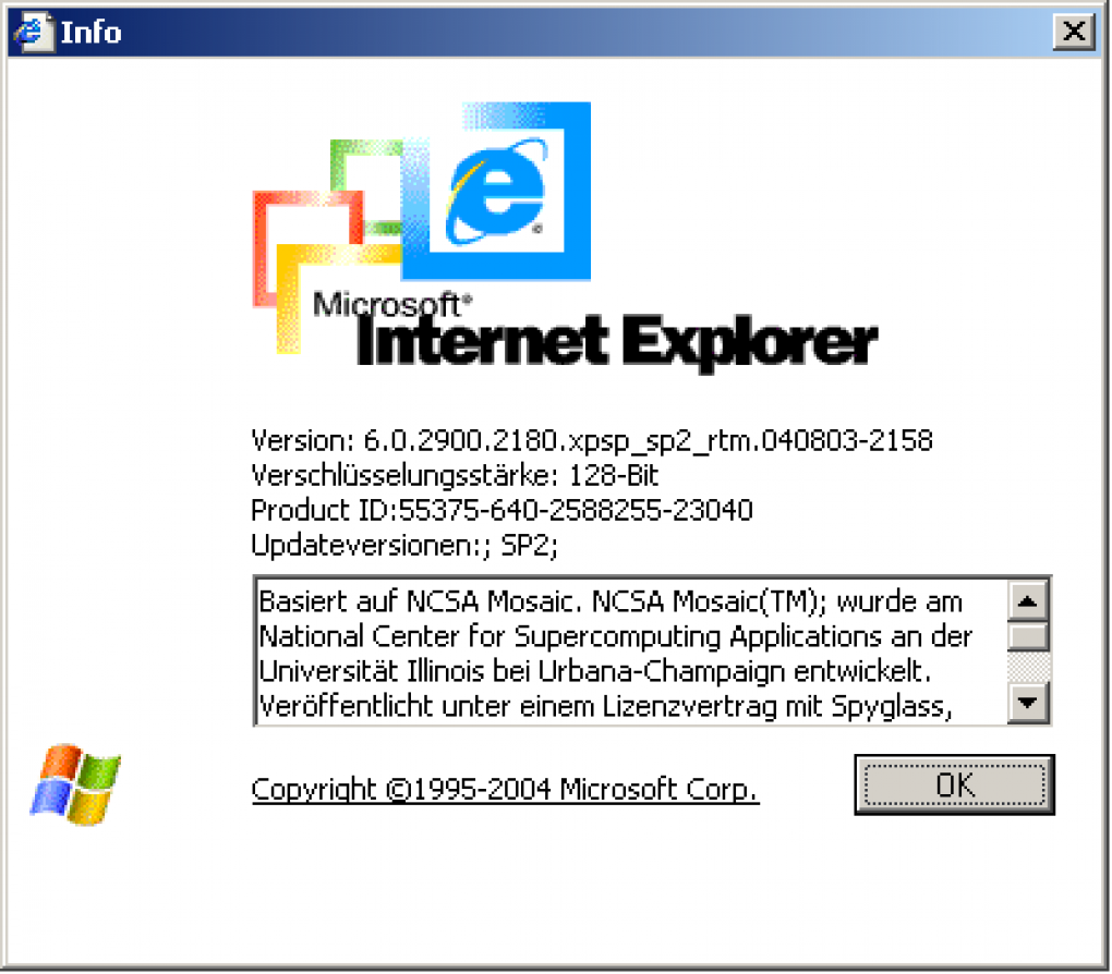 Spurensuche: Der Internet Explorer nennt seine Mosaic-Wurzeln bis Version 6 deutlich.