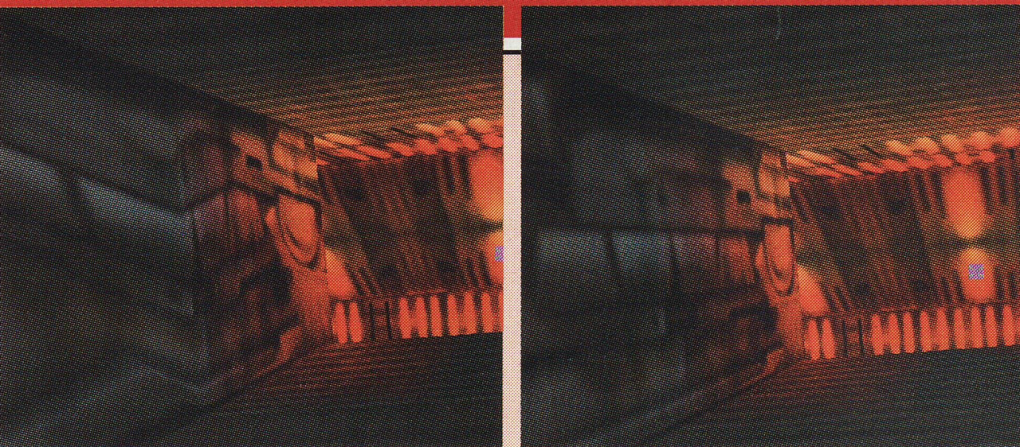 Links: Ohne Perspektivenkorrektur wirkt die Wand stark verzerrt. Rechts: Die Wand-Texturen sehen mit aktiviertem Filter echter aus.