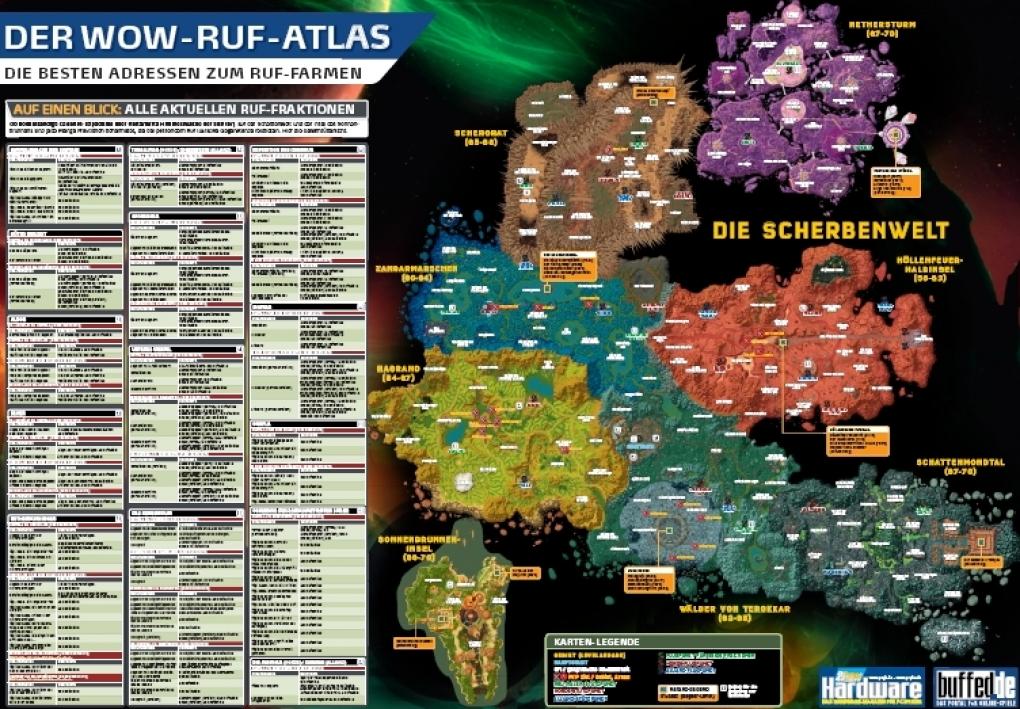 Poster 1 Vorderseite: Die Scherbenwelt samt Ruf-Farm-Guide im Din-A1-Riesenformat (Bild: PCGH)