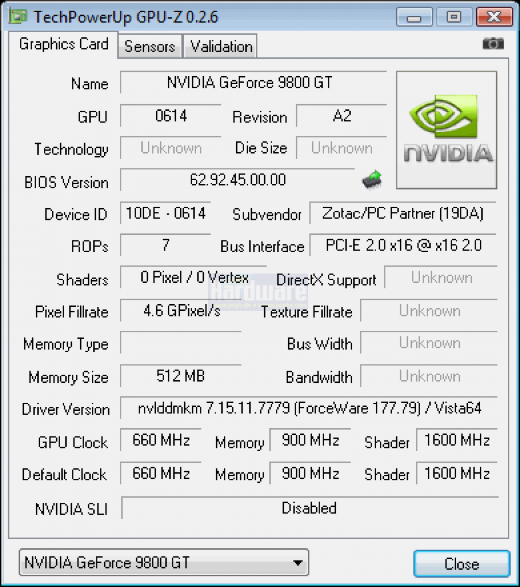 Zotac 9800GT: GPU-Z 