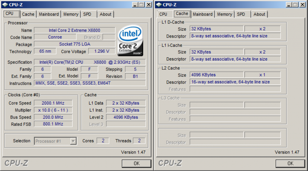 Intel Core 2 Duo X6800(Standard-Takt: 2.930 MHz, FSB1066)