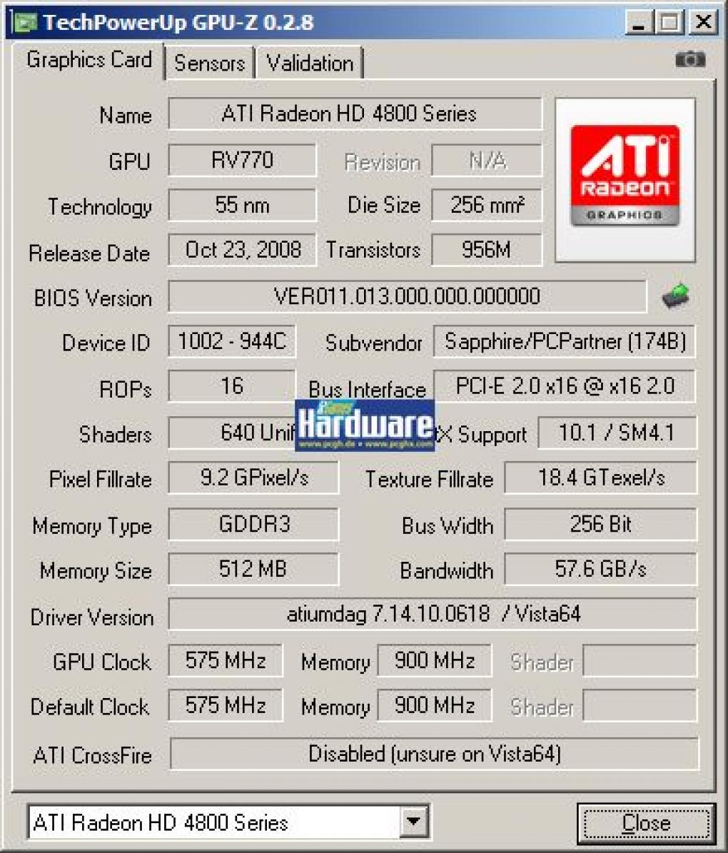 GPU-z-Screenshot: So muss eine korrekt konfigurierte HD 4830 sich melden.