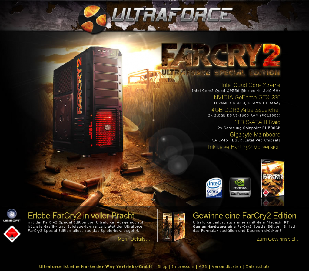Die Ultraforce-Gewinnspielseite mit dem Far-Cry-2-PC