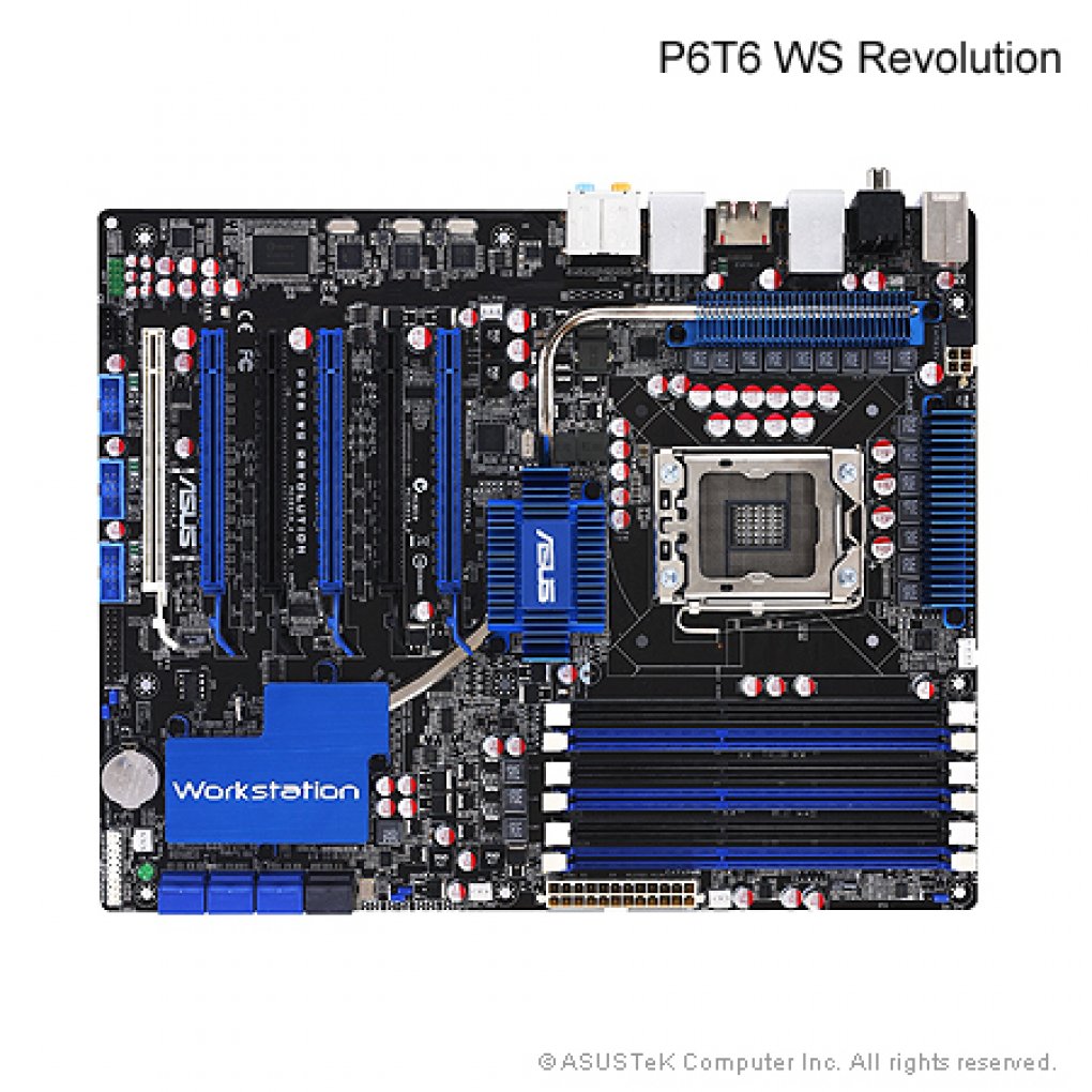 Asus P6T6 WS Revolution: sechs Grafiksteckplätze dank NF200-SLI-Chip (Bild: Asus)