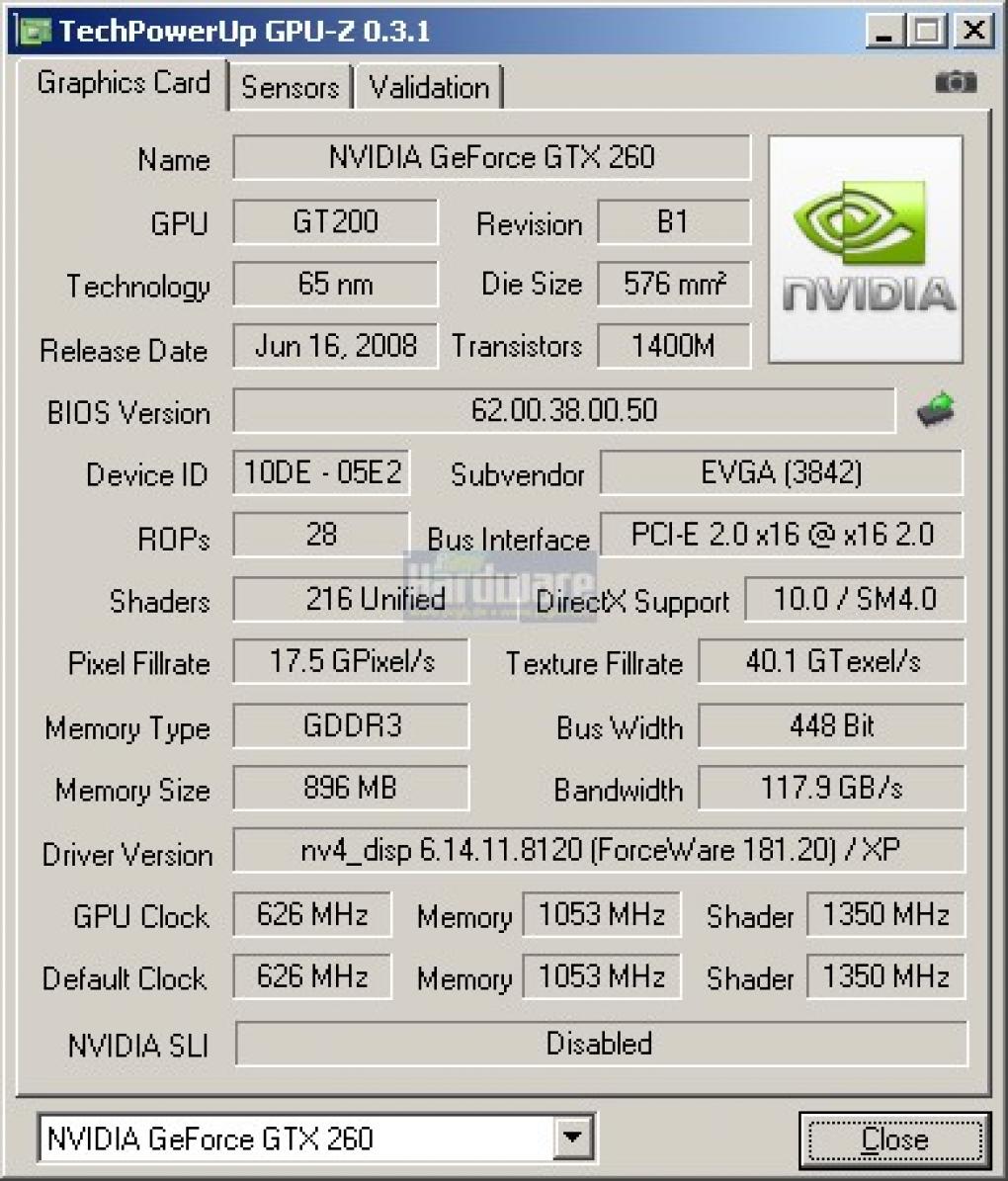 Nvidia Geforce GTX 260-216 (55nm): GPU-Z-Shot