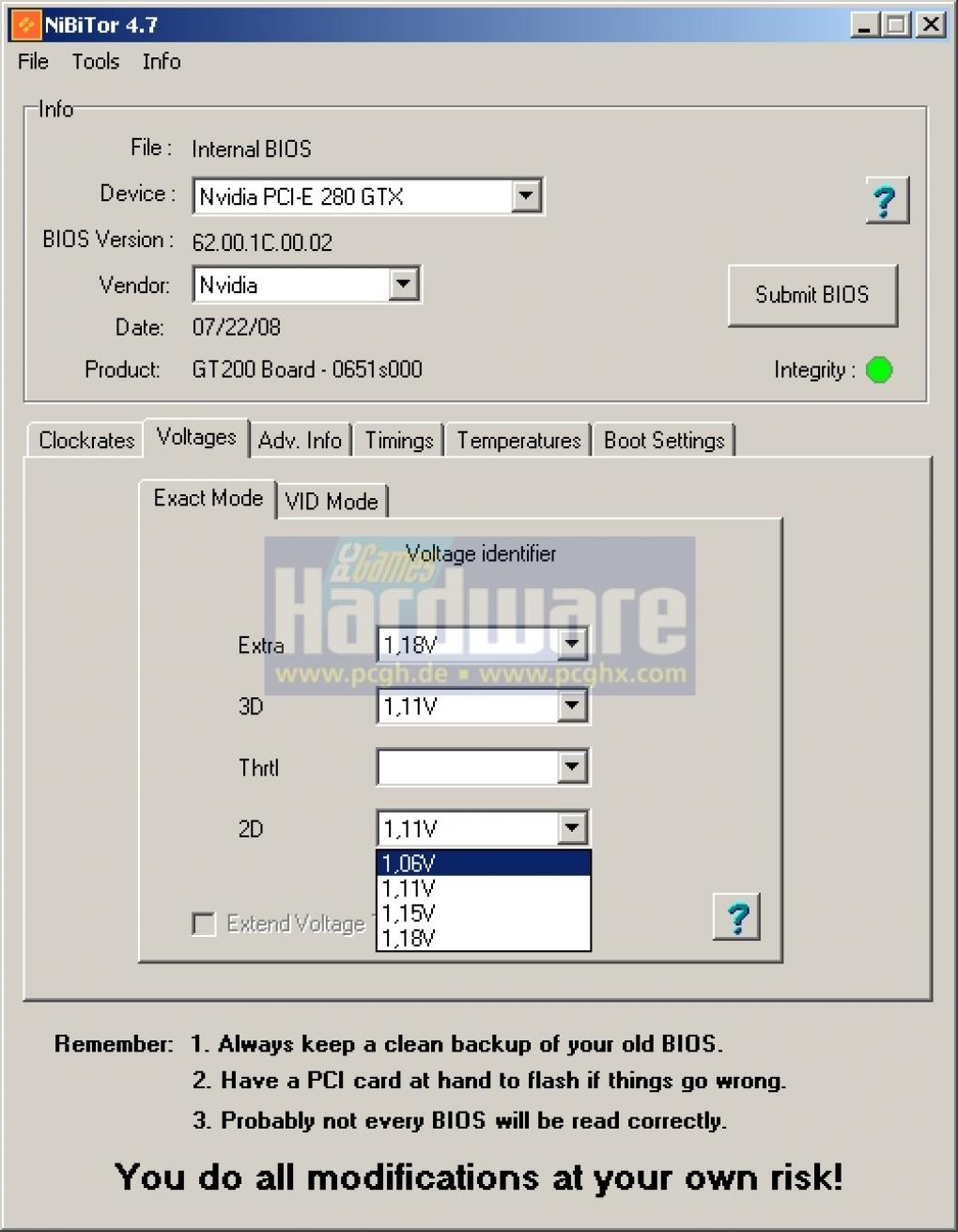 Schritt 3: Stellen Sie die gewünschten Spannungen und Takte (unter 'Clockrates') ein.