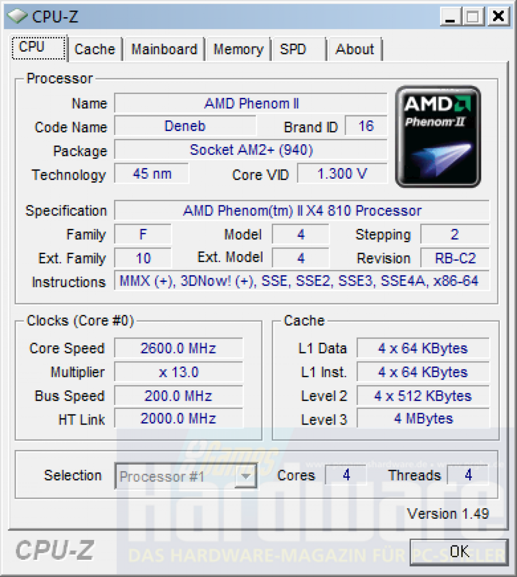 Phenom II X4 810: CPU-Z erkennt zwar den Prozessor, nicht aber seinen Sockel.