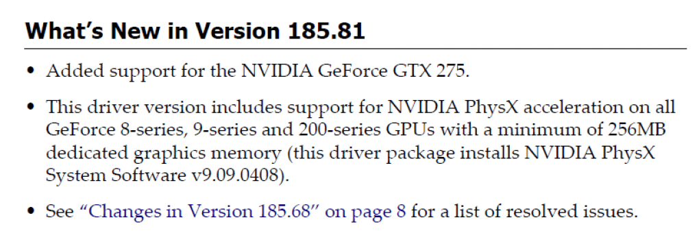 Release Notes des Geforce 185.81 Beta