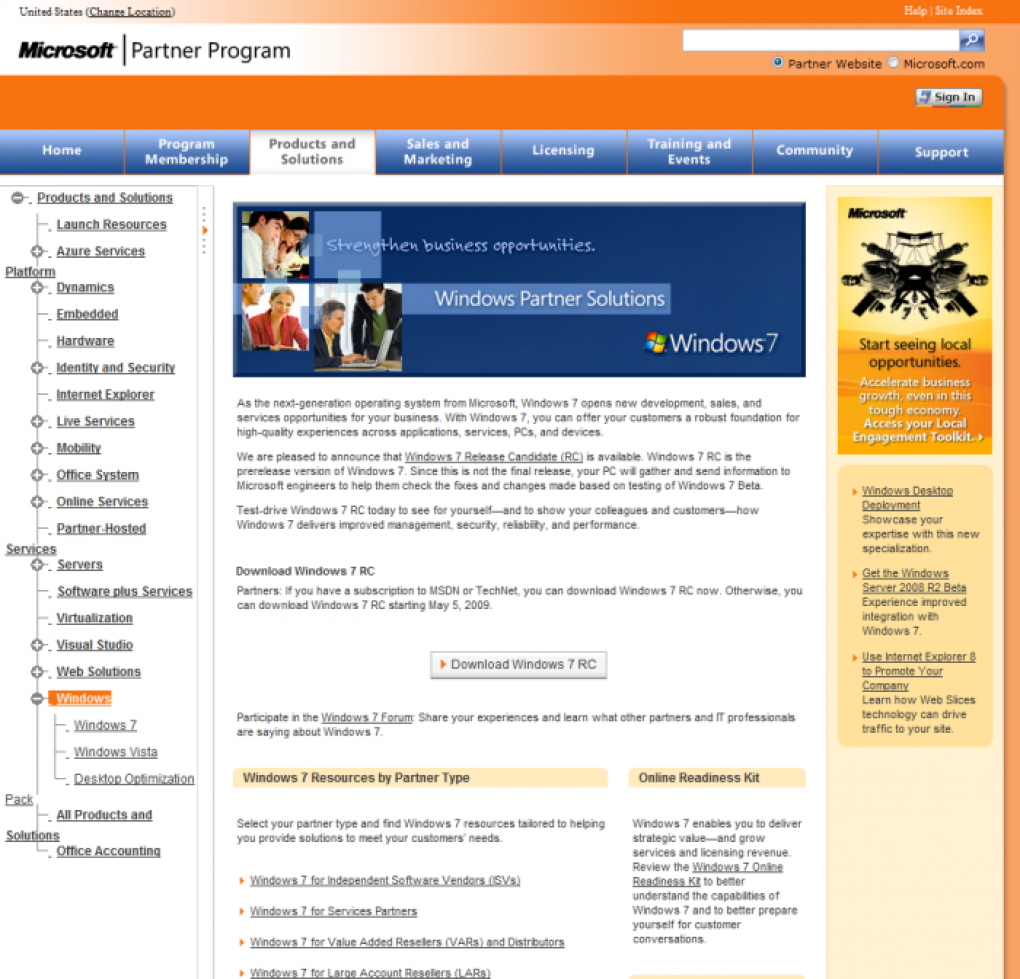 Microsoft-Partnerseite: Windows 7 RC erscheint am 5. Mai.