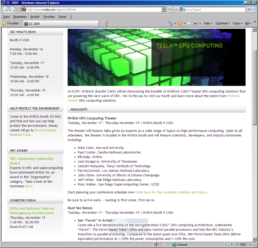 Nvidia Fermi Grafikkarten auf Supercomputing 09