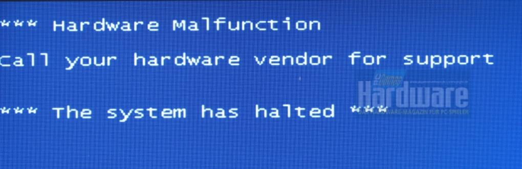 Bluescreen beim MSI P55-GD65 aus Test-PC 5. Nach einem Neustart lief das System problemlos weiter.