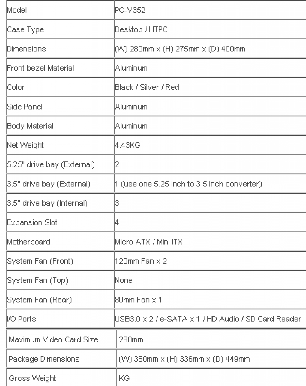 Technische Merkmale des Lian-Li PC-V352 (1)