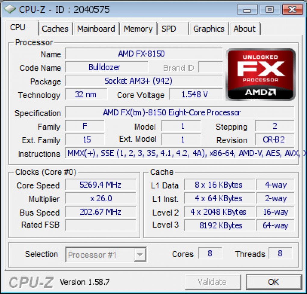 AMD FX-8150 im Test: Wir erreichen bis zu 5.269 MHz bei gemessenen 1,555 Volt unter Luftkühlung - wirklich stabil ist dies aber nicht