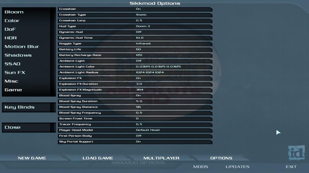 Doom 3 Modded - Sikkmod bietet sehr umfangreiche Einstellungsmöglichkeiten