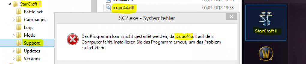 Starcraft 2 - verwirrende Fehlermeldung.