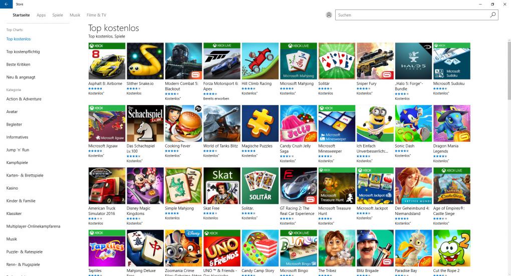 Mit nur wenigen Klicks lassen sich alle kostenlose Spiele im Windows Store anzeigen. Derzeit empfehlenswert: Forza 6: APEX.